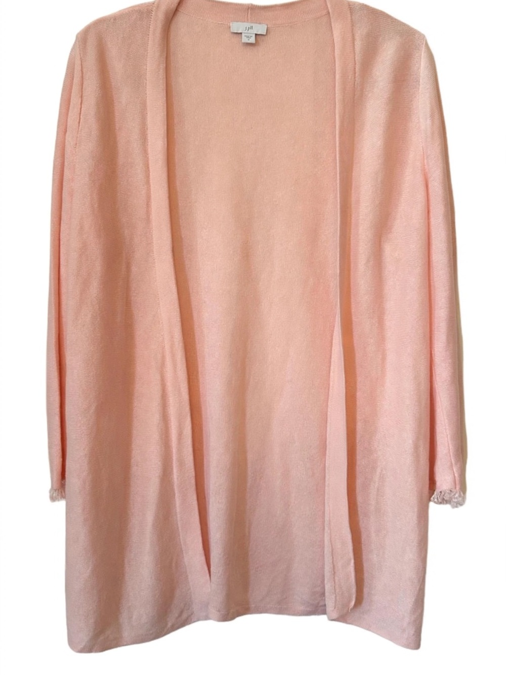 J.Jill Blush Pink Linen Blend Open Cardigan S - Beach Fringe Summer Lightweight